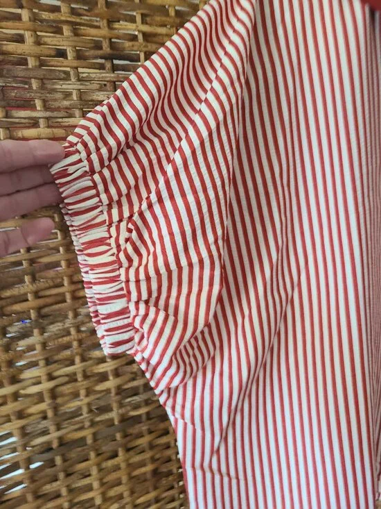 NWT Flowly Oversized Blouse Top Entro Loose Spring SZ Large Red White Stripe SS - Picture 2 of 8